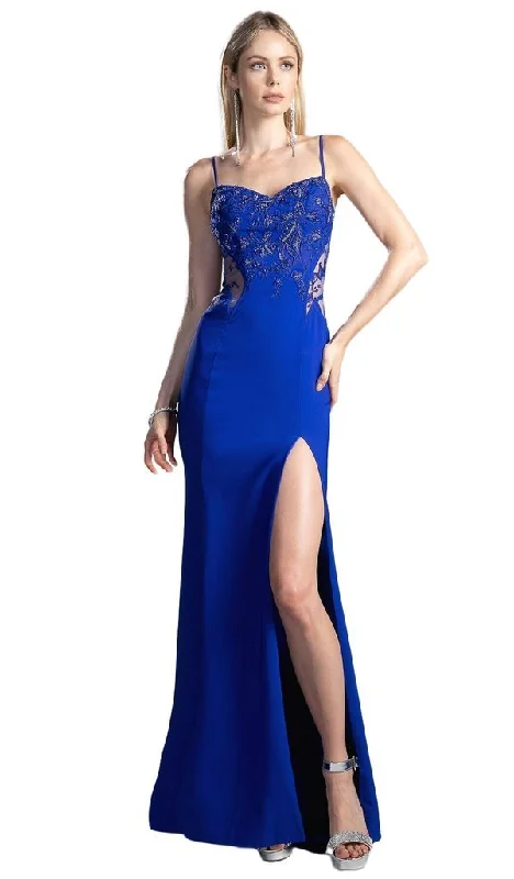 Plus size dresses with wrap fronts fit well -Cinderella Divine - JS0403 Bead Embroidered Jersey Sheath Prom Dress