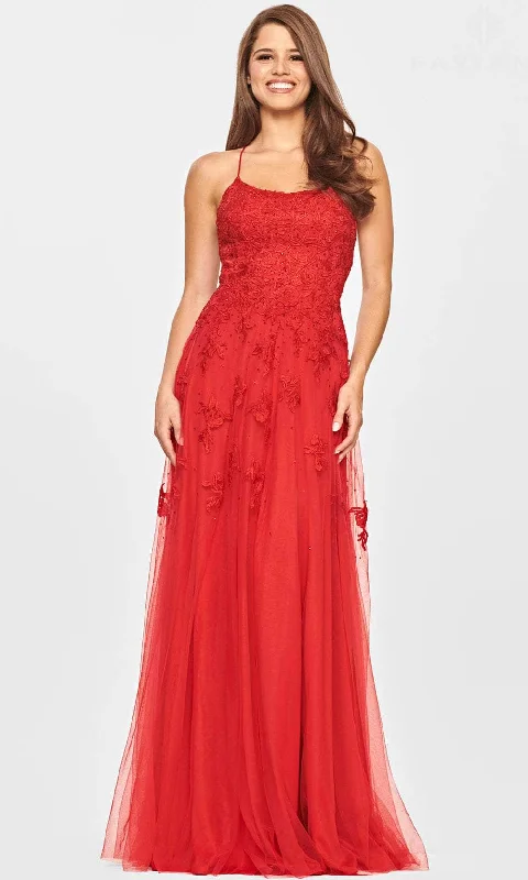 Plus size dresses with wrap fronts fit well -Faviana S10823 - Laced Scoop Evening Dress