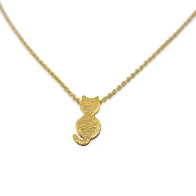 Necklaces and pendants with engraved messages for a deeply personal, sentimental gift-Handmade 20kt Gold Plated Sitting Cat Necklace