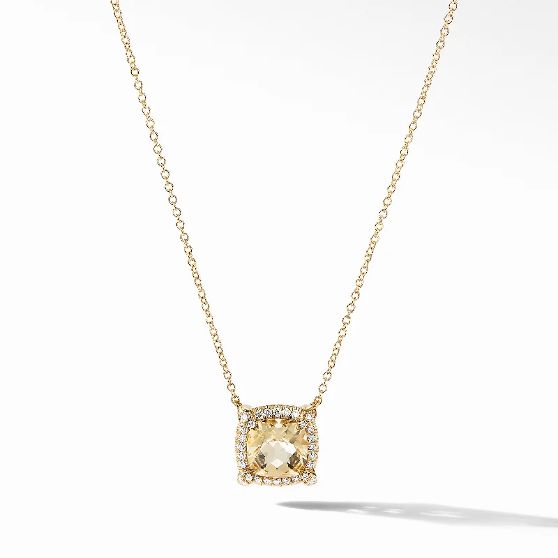 Best necklaces and pendants with opal and gold for a vibrant, luxurious contrast-Petite Châtelaine® Pavé Bezel Pendant Necklace in 18K Yellow Gold with Champagne Citrine