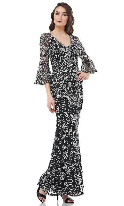 Plus size dresses with sturdy hems stay firm -JS Collections 867193 - Flounce Sleeve Soutache Formal Gown