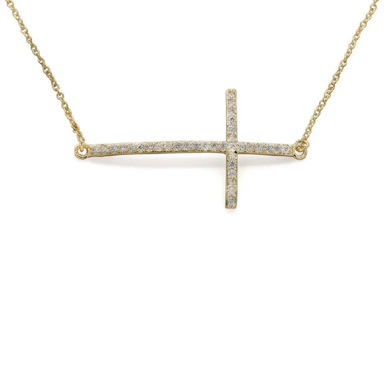 Best necklaces and pendants with crystal accents for a sparkling and elegant style-Necklace with Horizontal Cross Gold Plated