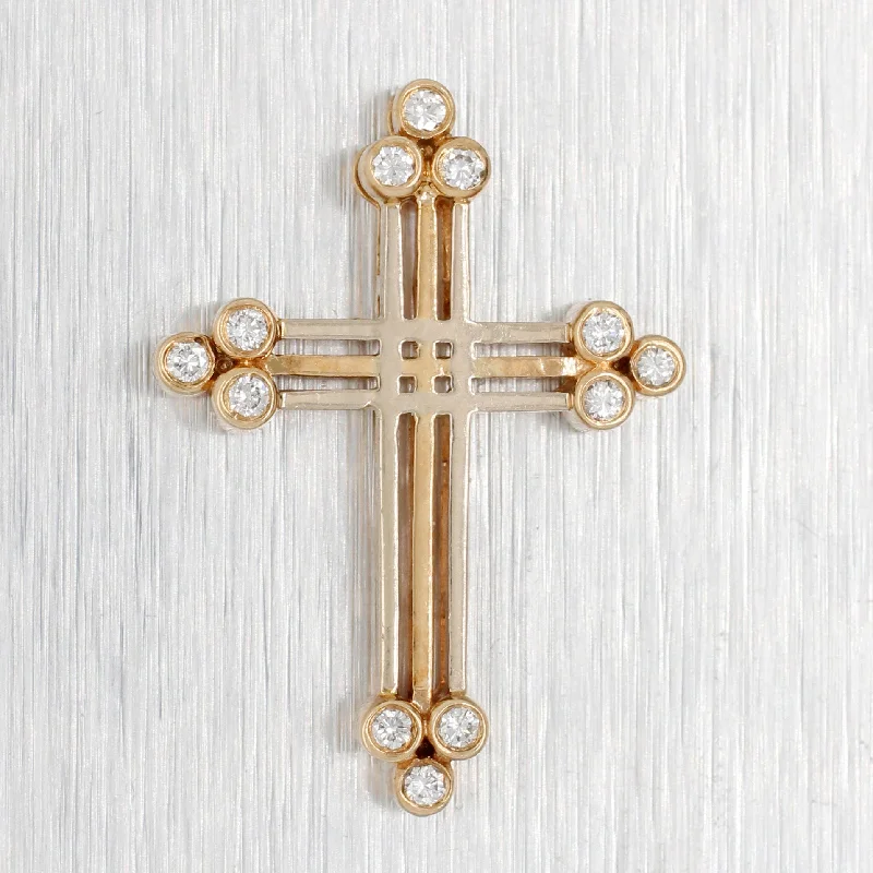 Elegant necklaces and pendants with onyx stones for a sleek, polished look-Vintage Diamond Baptismal Cross Pendant - 14k Yellow Gold Botonée/Budded Charm