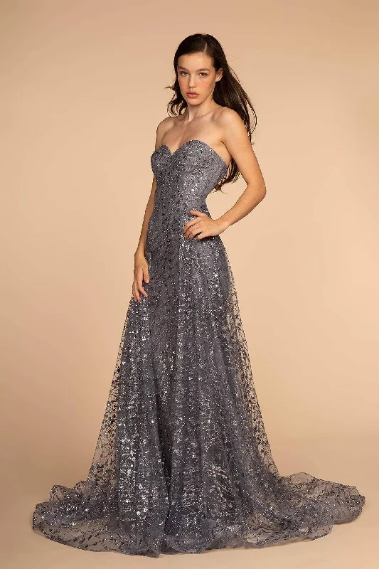 Plus size dresses for outdoor parties stay fun -Elizabeth K - GL2587 Strapless Sequined Evening Dress