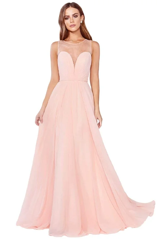 Plus size dresses with playful details add charm -Cinderella Divine - CJ251 Illusion Neckline A-Line Chiffon Dress