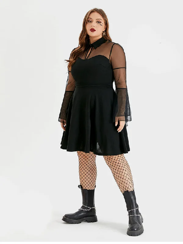 Plus size dresses for stylish looks stay cool -Halloween Flounce Sleeve Mesh Dress