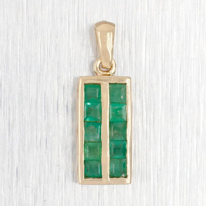 Necklaces and pendants with angel wing motifs for a spiritual, meaningful design-Vintage 1.00ctw Green Emerald Rectangle Pendant - 14k Yellow Gold Charm