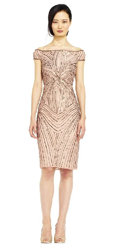 Plus size dresses for everyday wear stay tough -Adrianna Papell - Sequined Off-Shoulder Sheath Dress AP1E201100