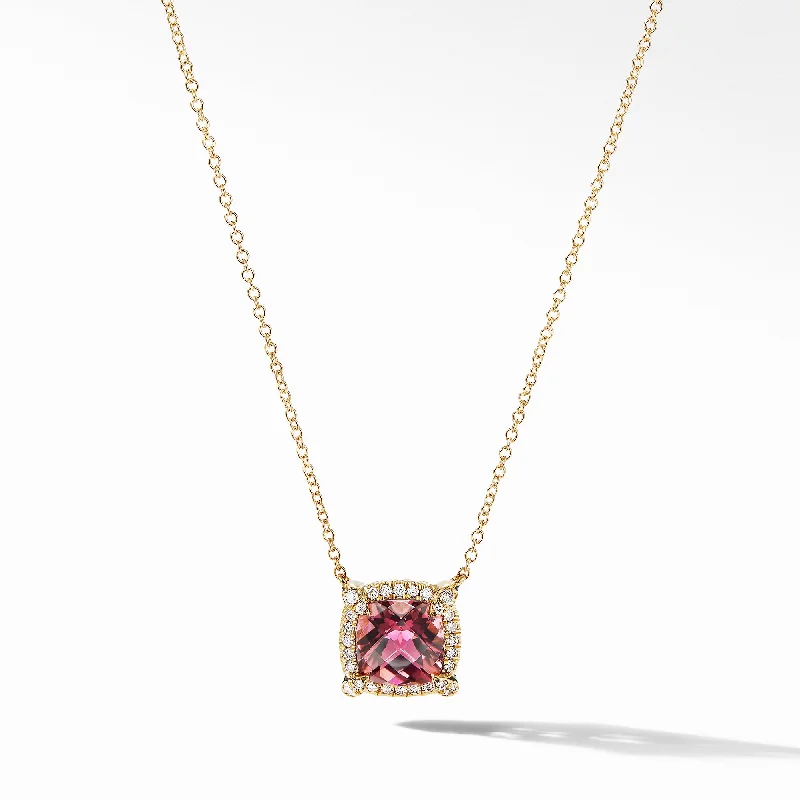 Best necklaces and pendants with vintage lockets for a nostalgic, sentimental look-Petite Châtelaine® Pavé Bezel Pendant Necklace in 18K Yellow Gold with Pink Tourmaline