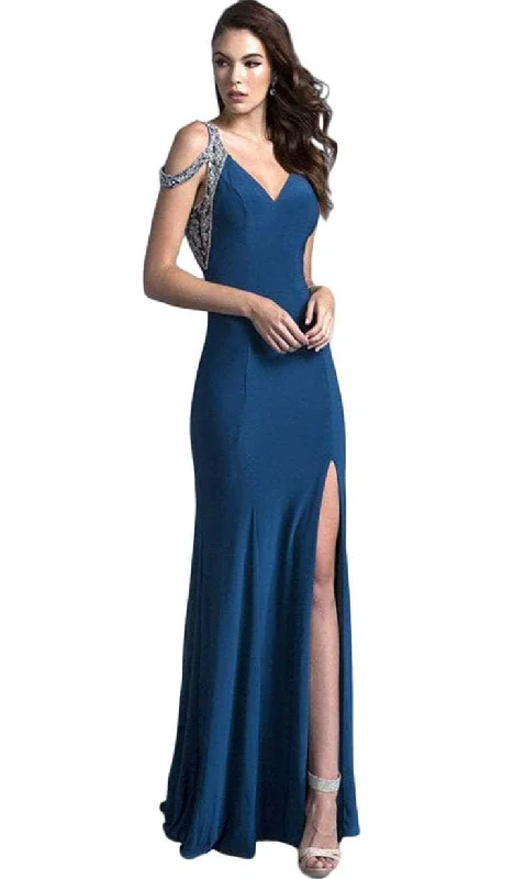 Plus size dresses for winter layer warmly -Aspeed Design - Cold Shoulder Sheath Prom Gown L2007