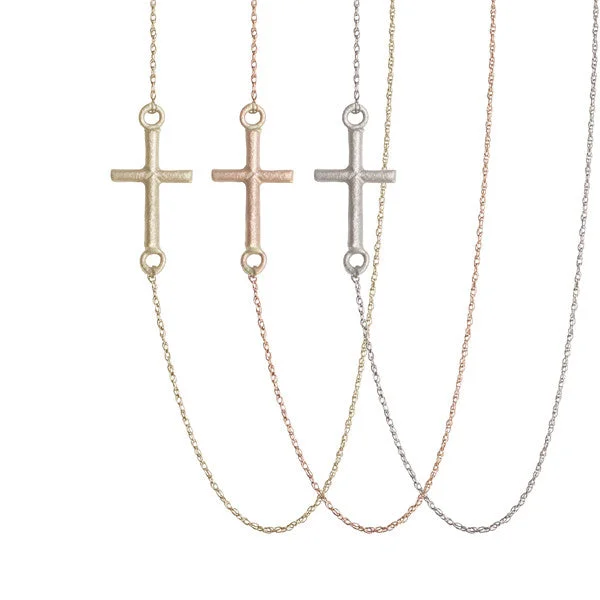 Unique necklaces and pendants with gemstones for a colorful and vibrant statement-Tiny Sideways Cross Necklace | 14-Karat