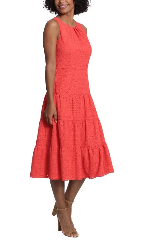 Plus size dresses with sturdy hems stay firm -London Times T6138M - Tea Length Tiered A-Line Dress