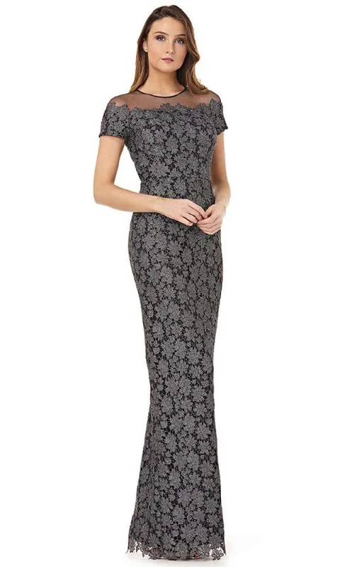 Plus size dresses with muted tones blend well -JS Collections - 866683 Floral Lace Illusion Jewel Sheath Dress