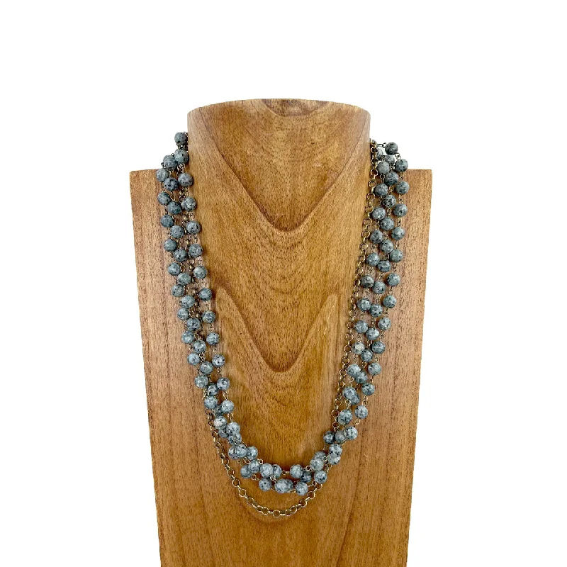 Stunning necklaces and pendants with jade gemstones for a calming green hue-NKS230603-05  3 Layers Grey Jasper stone beads with brass color metal chain Necklace