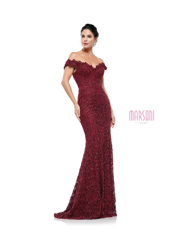 Chic plus size dresses for evenings drape perfectly -Marsoni by Colors - Off Shoulder Sheath Lace Gown M221