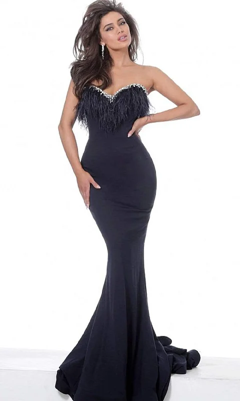 Plus size dresses for bold looks stand out -Jovani - 63892 Strapless Feather-Fringed Long Mermaid Gown