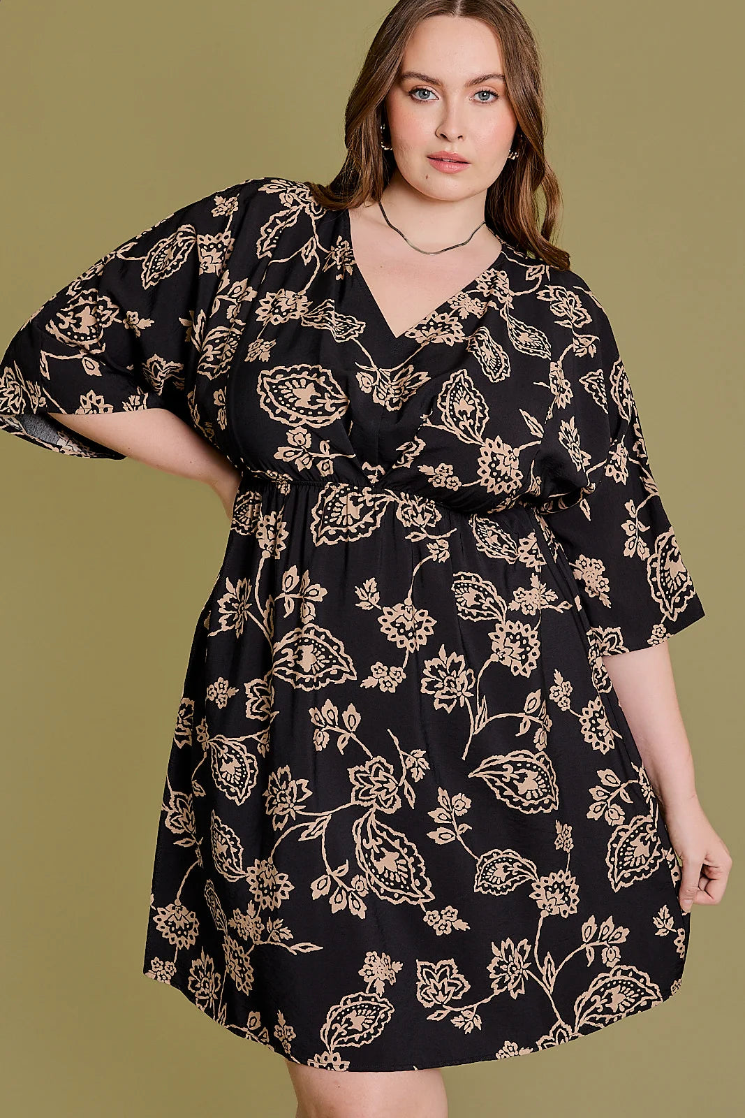 Plus size dresses with classic designs never fade -Plus Size Floral A-Line 3/4 Sleeve Mini Dress