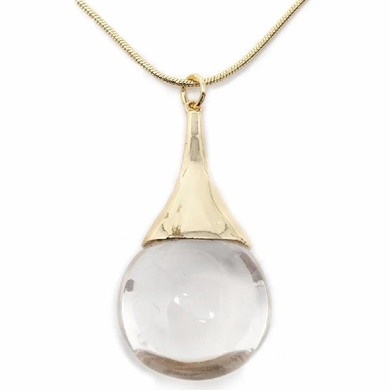 Necklaces and pendants with enamel accents for a colorful, eye-catching appearance-Snake Chain Long Necklace Glass Teardrop Pendant Gold Toned