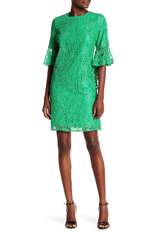 Plus size dresses featuring floral patterns feel fresh -Nanette Nanette Lepore - ND8S10S99 Bell Sleeve Lace Shift Dress