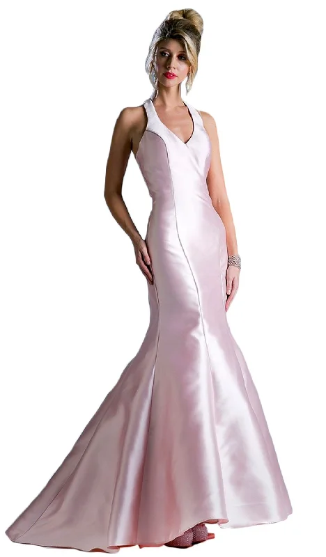 Plus size dresses with unique patterns catch eyes -Cinderella Divine - Sleeveless Low V-Neck Satin Trumpet Evening Gown