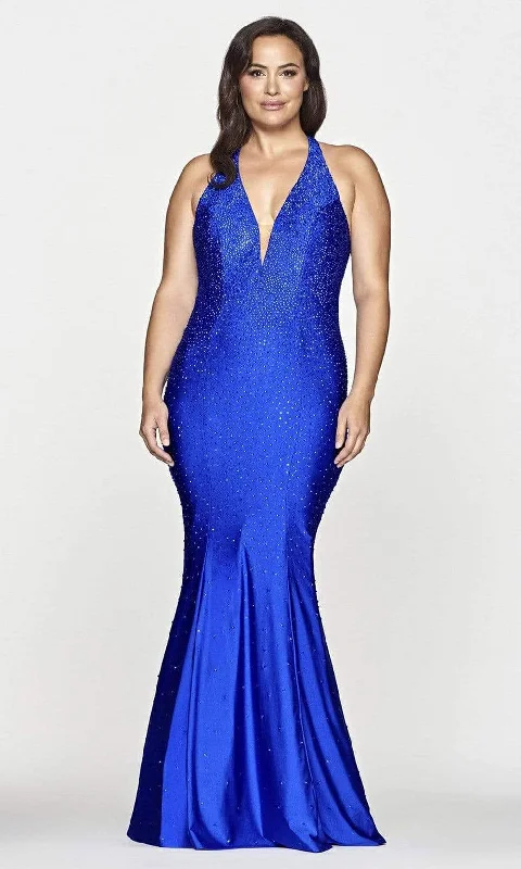 Plus size dresses for power dressing empower daily -Faviana - 9519 Beaded Satin Mermaid Long Gown