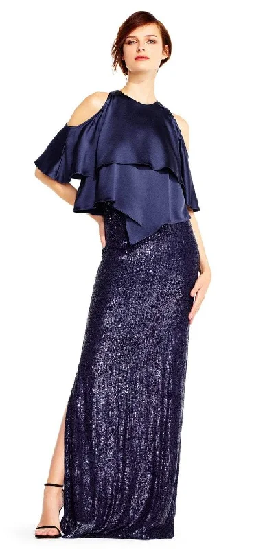 Plus size dresses for outdoor events stay comfy -Aidan Mattox - MD1E201424 Jewel Neck Popover Sequined Gown