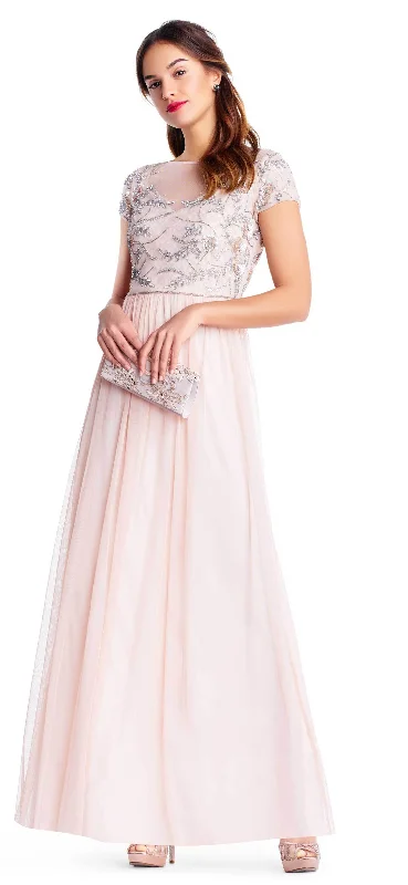 Plus size dresses with wrap fronts fit well -Adrianna Papell - AP1E202874 Embellished Illusion Tulle A-line Dress