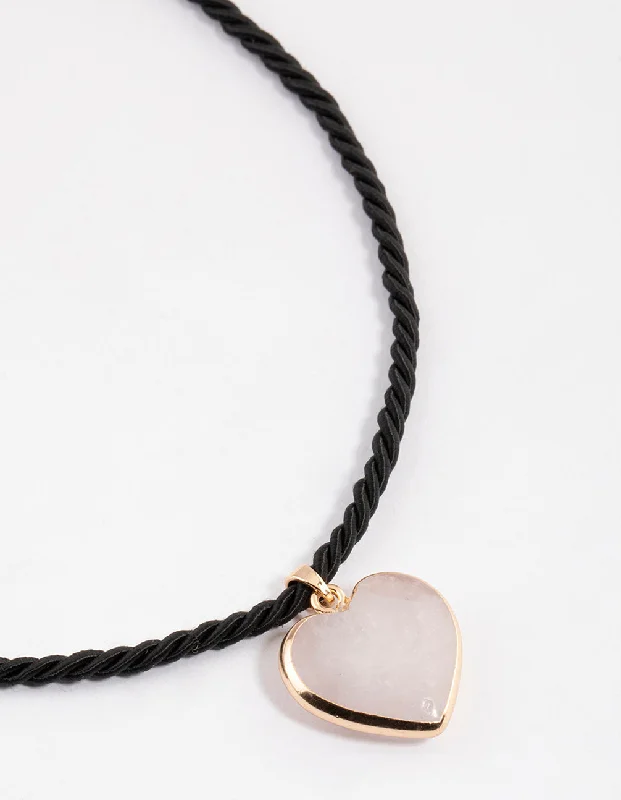 Best necklaces and pendants with emerald gemstones for a rich, sophisticated design-Rose Quartz Heart Twisted Cord Pendant Necklace