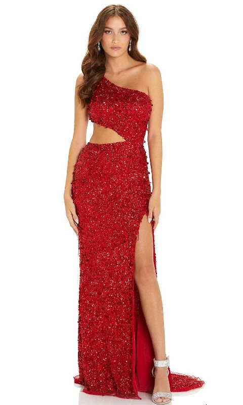 Plus size dresses with long sleeves cover comfortably -Amarra 94108 - Sequin Asymmetrical Evening Gown