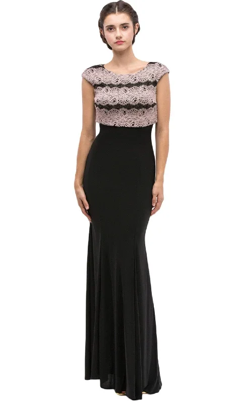 Plus size dresses featuring vibrant colors lift moods -Eureka Fashion - Lace Cap Sleeve Bateau Jersey Sheath Evening Dress