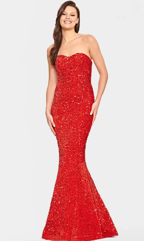 Plus size dresses featuring polka dots feel playful -Faviana S10819 - Strapless Velvet Sequin Evening Gown