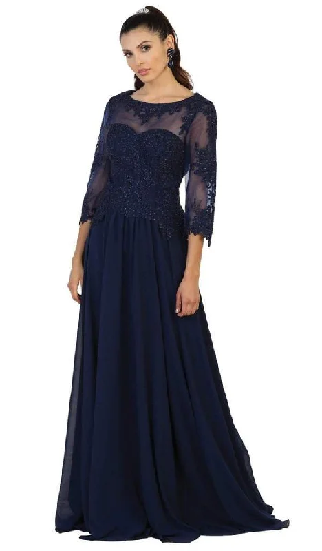 Plus size dresses with comfy flows feel gentle -May Queen llusion Bateau Embellished Evening Dress MQ1484