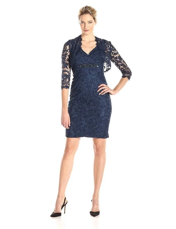 Plus size dresses with unique patterns catch eyes -Adrianna Papell - Embellished V-Neck Sheath Dress 15253710