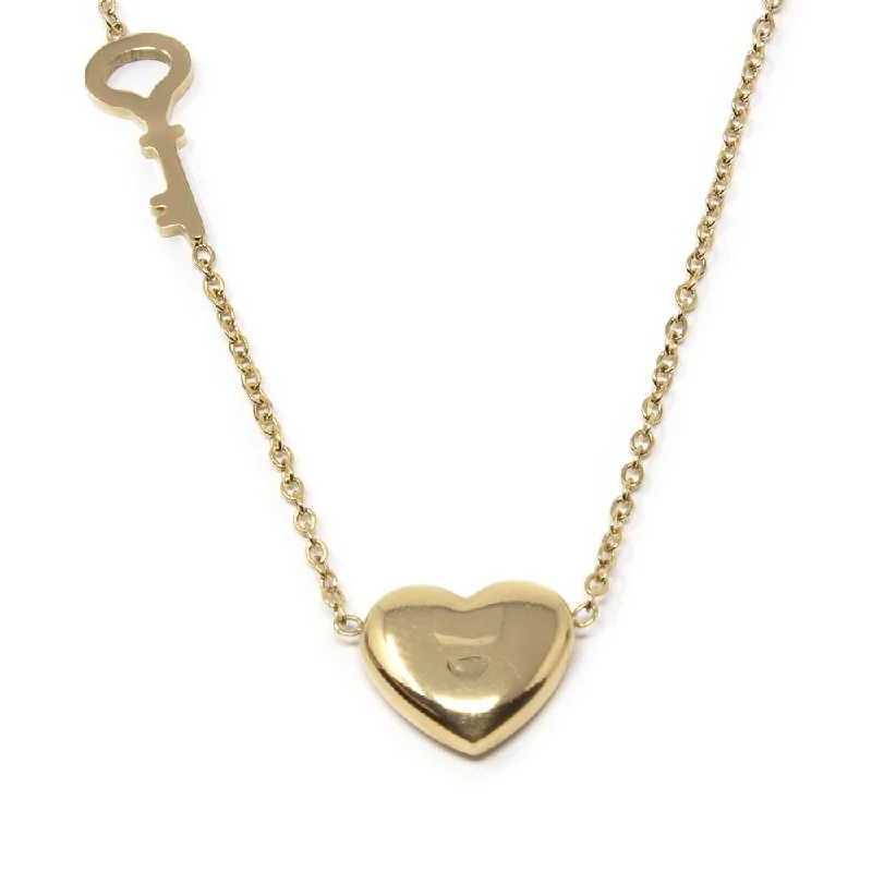 Personalized necklaces and pendants with name engravings for a custom touch-Stainless Steel Heart Key Necklace Gold Plated