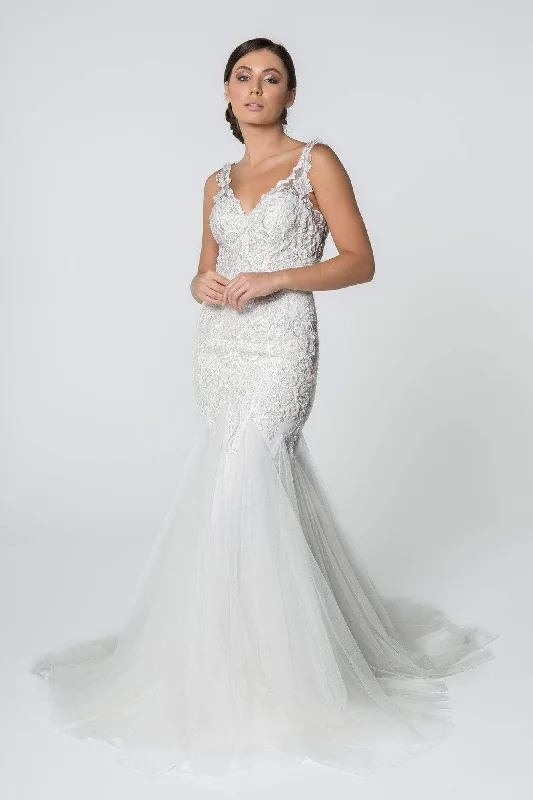 Flattering plus size dresses for curvy figures look stunning -Elizabeth K - GL2815 Embroidered V-Neck Mermaid Wedding Dress