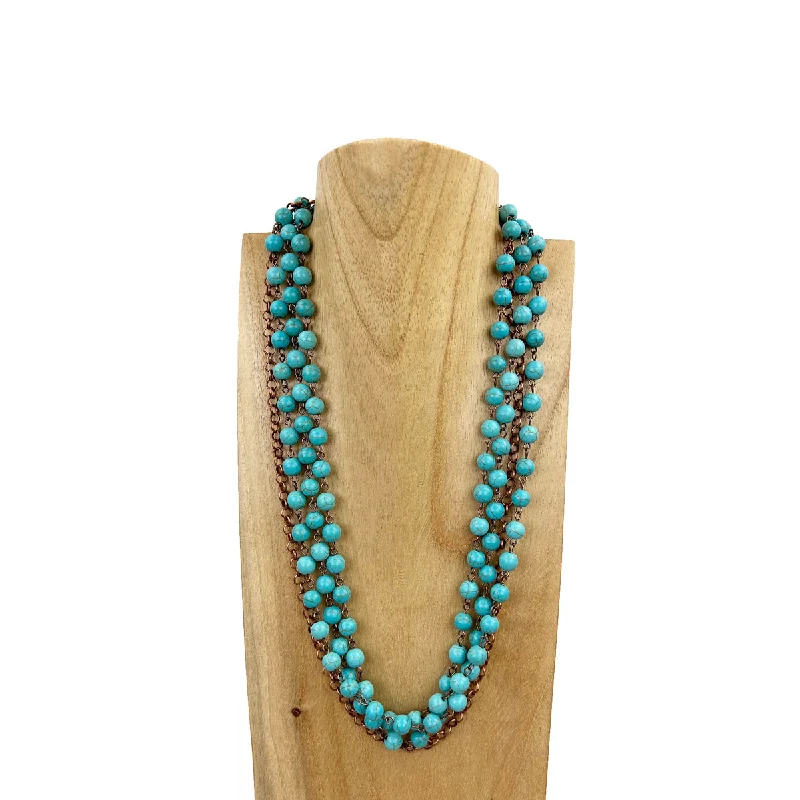 Best necklaces and pendants with adjustable chains for a customizable fit-NKS230603-09  3 Layers Turquoise Stone Beads with Cooper Color Metal Chain Necklace