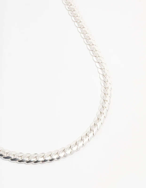 Necklaces and pendants with star-shaped designs for a whimsical, celestial touch-Silver Plated Flat Curb Chain Necklace