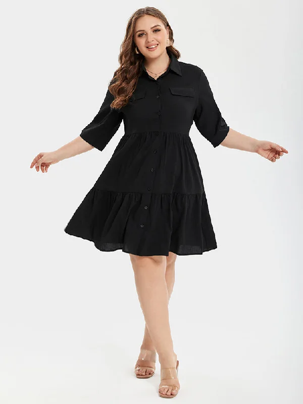 Plus size dresses for summer keep you cool -Button Front Ruffle Hem Shirt Dress