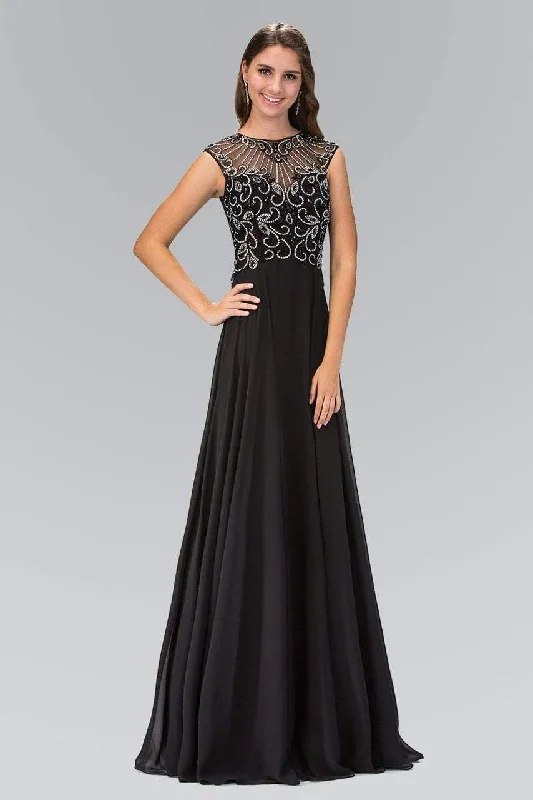 Plus size dresses for elegant dinners glow softly -Elizabeth K - GL2120 Beaded Illusion High Neck Chiffon Gown