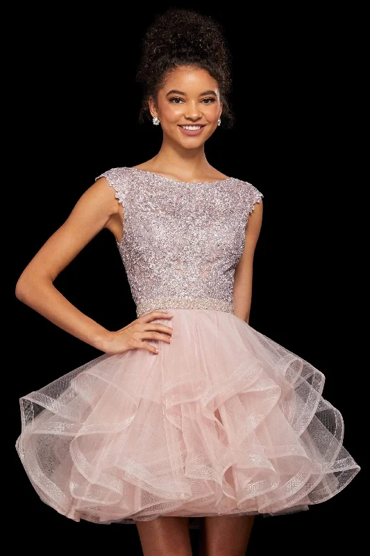 Plus size dresses with vibrant shades feel fun -Sherri Hill - Beaded Bateau Ruffled A-Line Cocktail Dress 53109