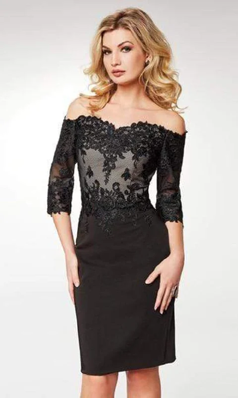 Plus size dresses with sturdy hems stay firm -Clarisse - Lace Off-Shoulder Satin Sheath Knee Length Dress M6566