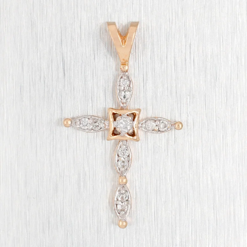 Unique necklaces and pendants with artistic shapes for a creative, one-of-a-kind design-Vintage 0.25ctw Diamond Marquise-Shape Cross Pendant - 14k Yellow Gold Charm