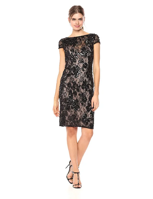 Plus size dresses featuring fringe accents feel bold -Adrianna Papell - AP1E201934 Embroidered Sequined Bateau Sheath Dress