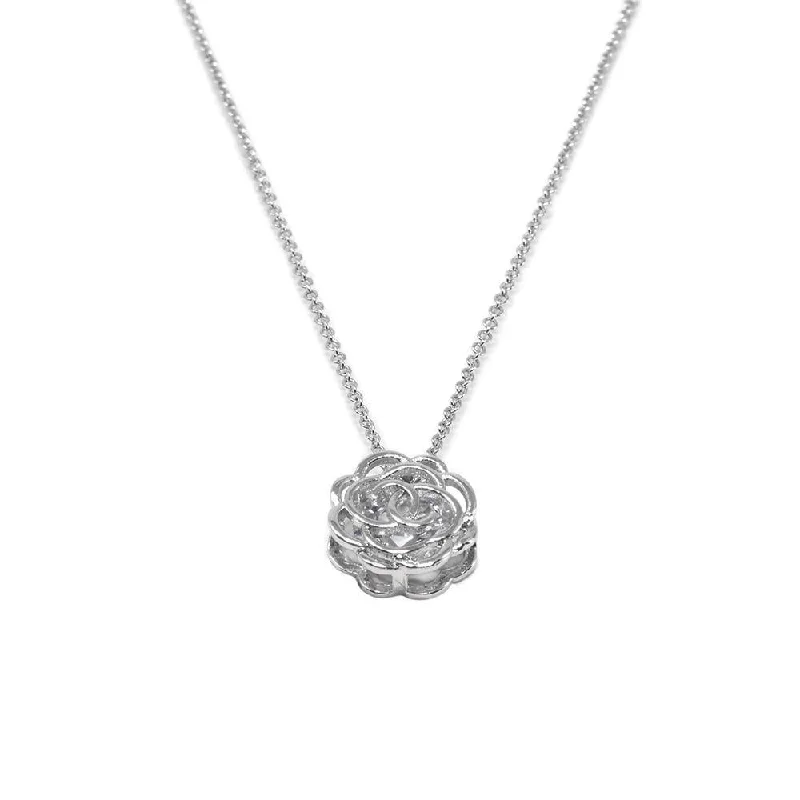 Beautiful necklaces and pendants with diamond halo settings for extra brilliance-CubicZirconia in Rose Pendant Necklace Rhodium Plated