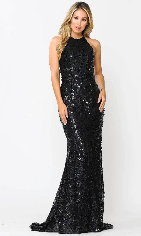 Plus size dresses with comfy fits ease days -Poly USA 8646 - Sequin Halter Mermaid Prom Dress