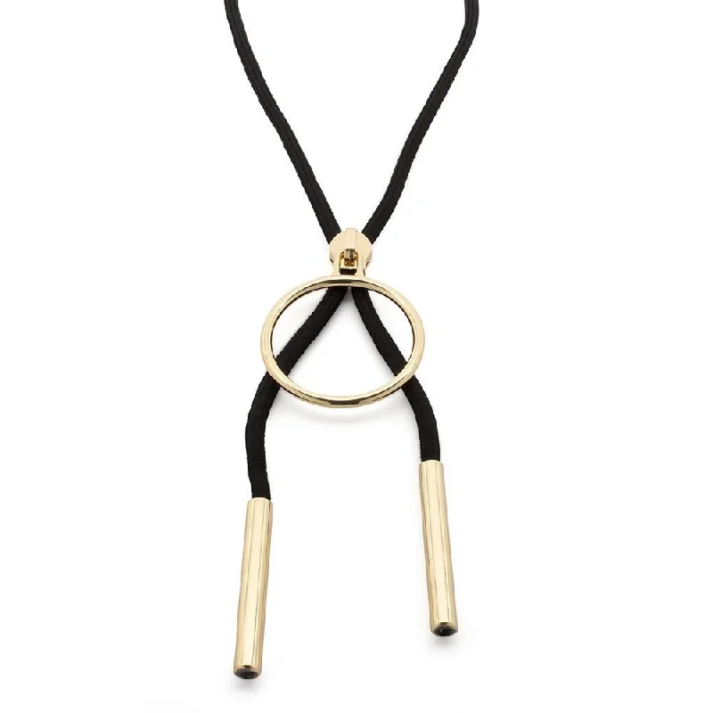 Trendy necklaces and pendants with statement pieces for a bold fashion statement-Ring Zip Necklace Black Gold