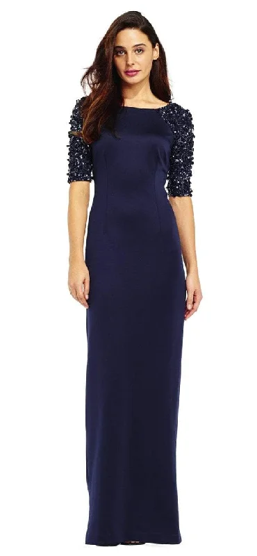 Plus size dresses featuring velvet textures feel plush -Adrianna Papell - AP1E201359 Embellished Scuba Sheath Dress