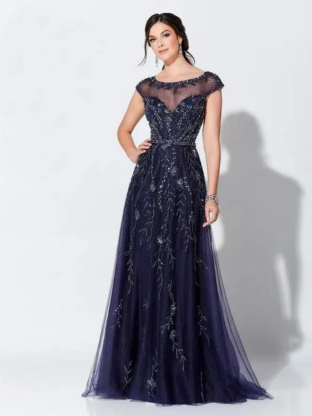 Plus size dresses featuring textured weaves add interest -Mon Cheri - Stunning Beaded Tulle A-line Gown 119D48