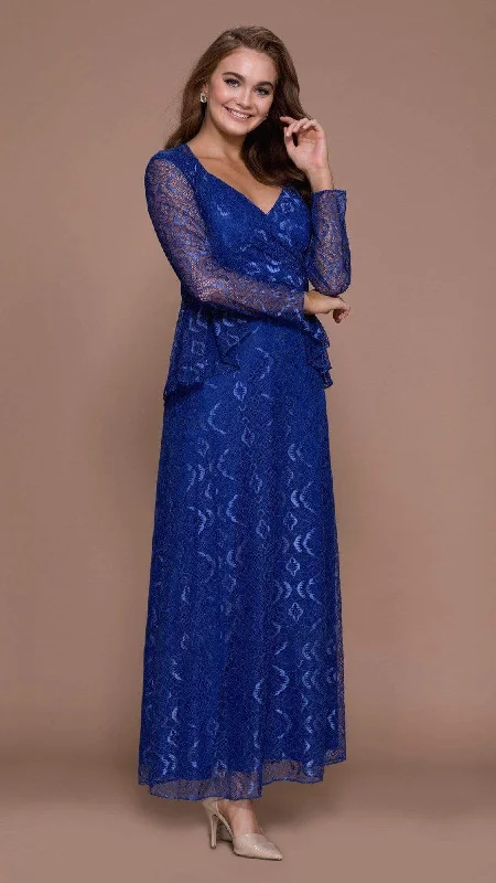 Plus size dresses for summer nights shimmer lightly -Nox Anabel - Lace V-Neck A-Line Dress 5140 - 1 pc Royal Blue in Size XL Available