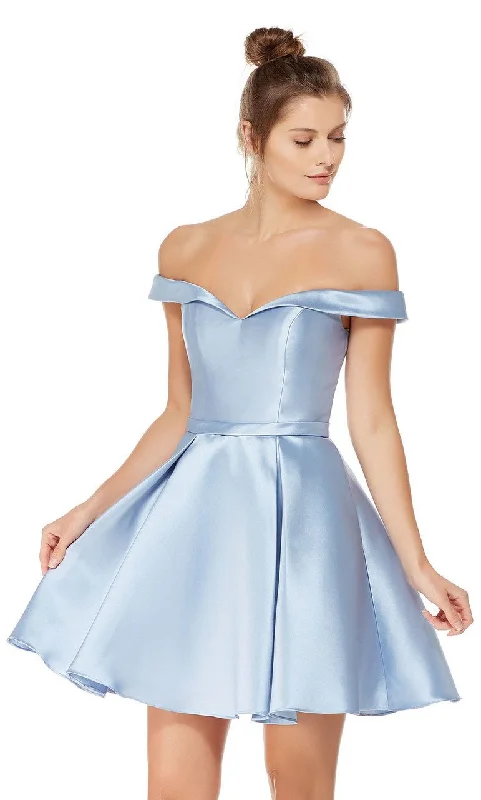 Plus size dresses for casual Fridays stay relaxed -Alyce Paris Sleek Off Shoulder Mikado A-Line Dress 3766 - 1 Pc. French Blue in size 18 Available